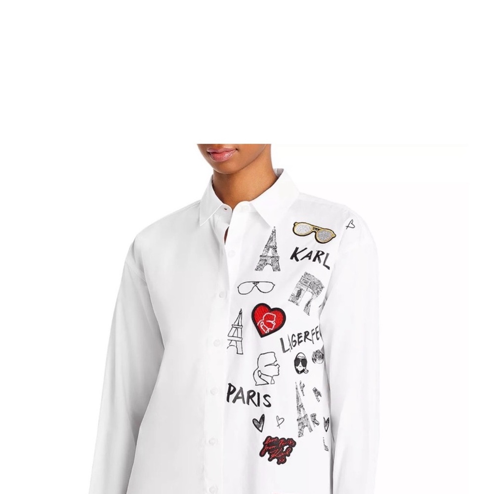 Karl Lagerfeld White Shirt with Paris Embroidery. SIZE S. WORN ONCE!
